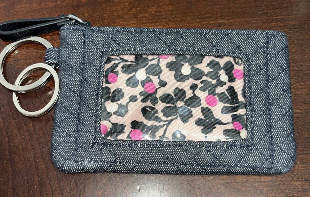 Vera Bradley Quilted Denim Floral Zip ID Wallet Coin Purse ID Holder